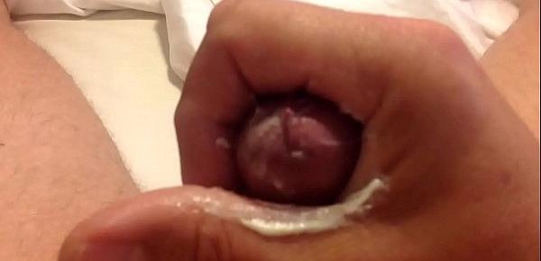  Jacking off with thick milky cumload shooting up and pasting my cock